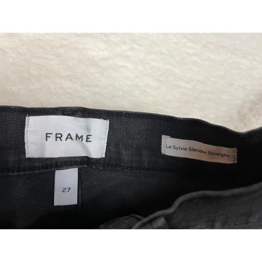 FRAME Le Sylvie Slender Straight Jeans Black Size 27 Embossed‎ Pattern - Picture 3 of 8